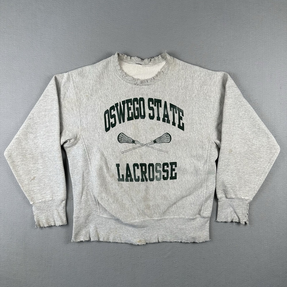 Vintage 80s Champion Reverse Weave Sweatshirt Men's Large Oswego State Lacrosse